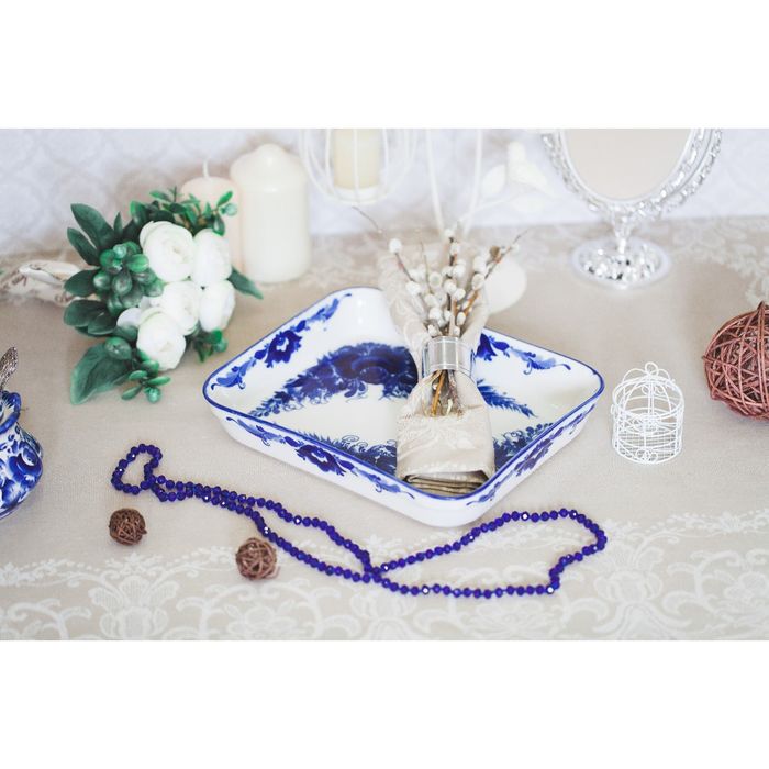 Противень «Лилия», гжель, кобальт