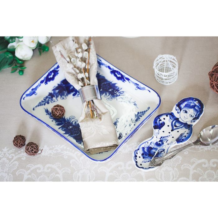 Противень «Лилия», гжель, кобальт