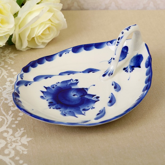Салатник «Лепесток», гжель, кобальт