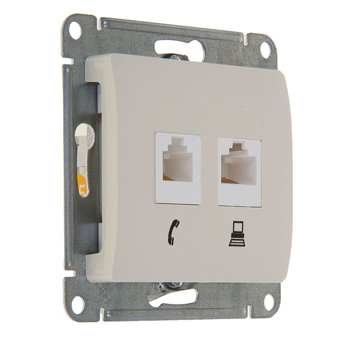 Розетка телефонная "Glossa" SchE GSL000285, двухместная,скрытая, цвет бежевый