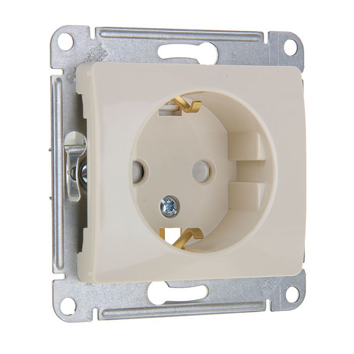 Розетка "Glossa" SchE GSL000245, 16 А, одноместная, скрытая, с з/к, шторки, цвет бежевый