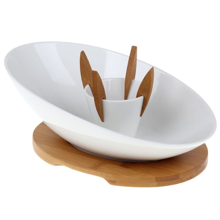 Блюдо 300 мл "Эстет", с соусником 100 мл и 4 деревянными вилочками