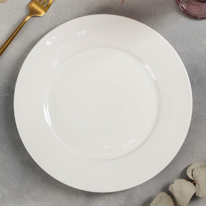 Тарелка фарфоровая обеденная с утолщённым краем Доляна White Label, d=25 см, цвет белый тарелка фарфоровая глубокая с утолщённым краем magistro la perle 580 мл d 22 см цвет белый