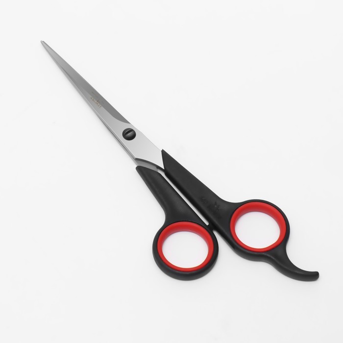 фото Ножницы парикмахерские, с упором, лезвие — 6 см, цвет чёрный/красный, h-087 kramet