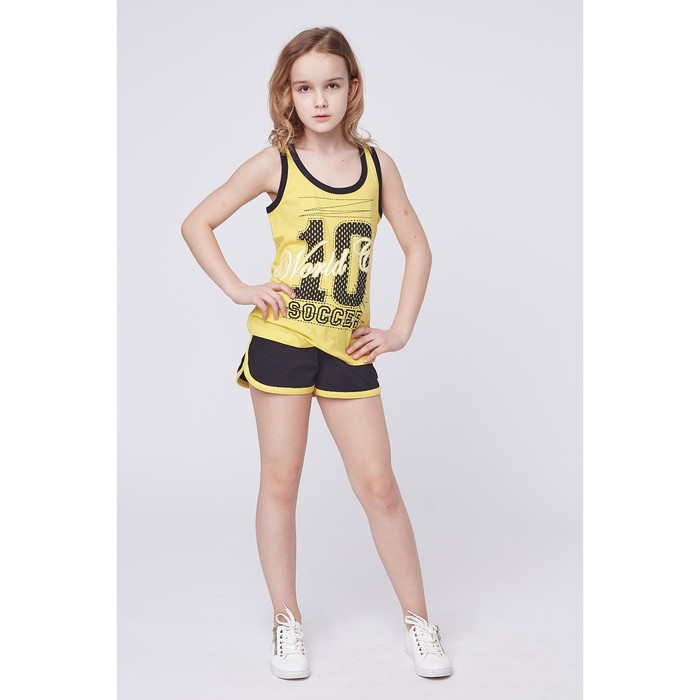 Комплект для девочки (топ+шорты), рост 146-152 см (36), цвет жёлтый/чёрный