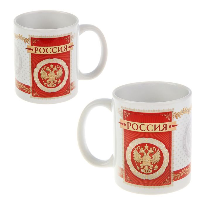 Кружка "Россия" герб, красный фон, 330 мл, сублимация