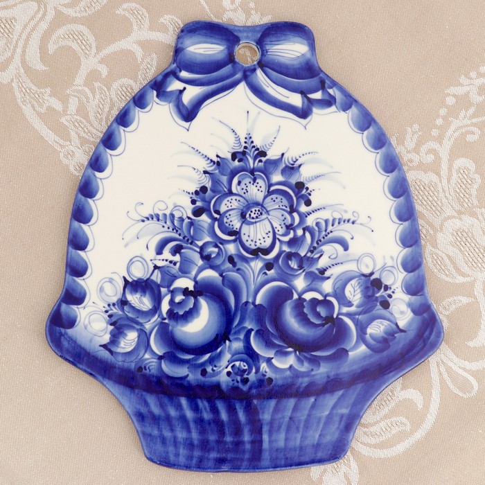 Доска сырная «Корзина с цветами», гжель, кобальт