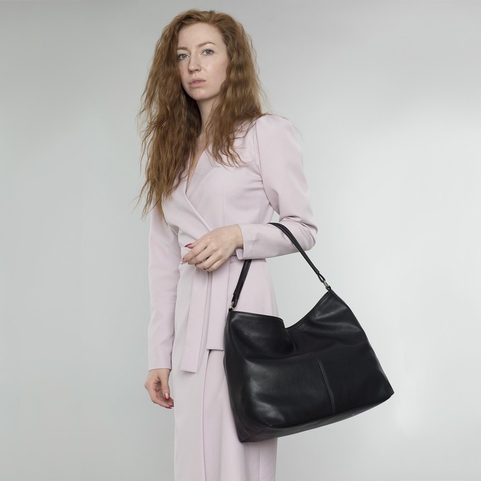 Сумка женская на молнии, 1 отдел с перегородкой, 1 наружный карман, чёрная