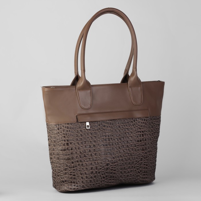 Сумка женская на молнии, 1 отдел, 2 наружных кармана, коричневая