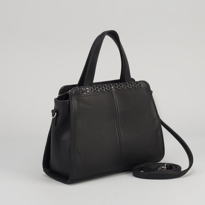 Сумка женская на молнии, 1 отдел с перегородкой, наружный карман, длинный ремень, чёрная