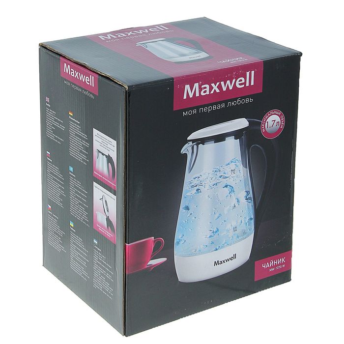 Чайник электрический Maxwell MW-1070, 1.7 л, 2200 Вт, подсветка, стекло