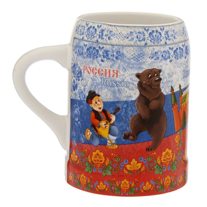 Кружка пивная «Россия», 500 мл керамика, деколь