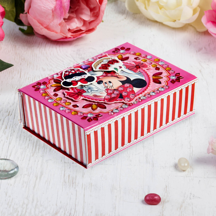 Шкатулка для декорирования "Милой девочке" Минни Маус + элементы декора, стразы, клейкая лента