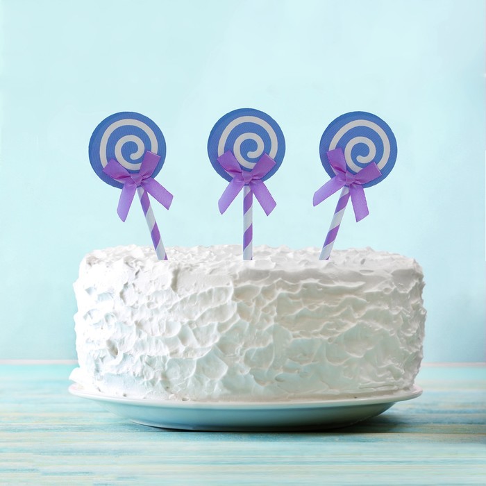 Набор для украшения торта "Карамелька" с бантиком, набор 6 шт., цвет сиреневый