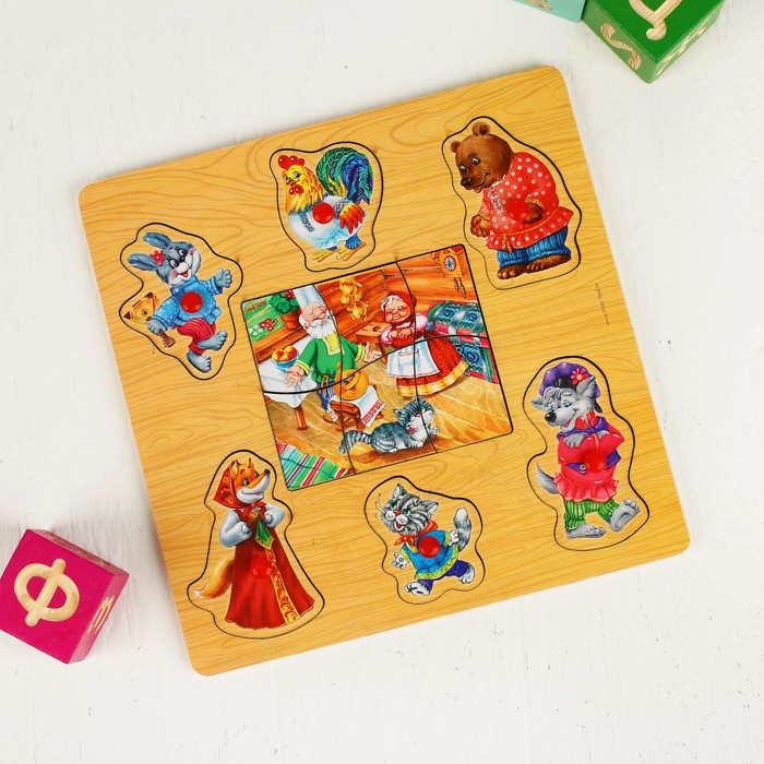 Рамка-вкладыш 2 в 1 "Сказки", 12 вложений, цветное основание