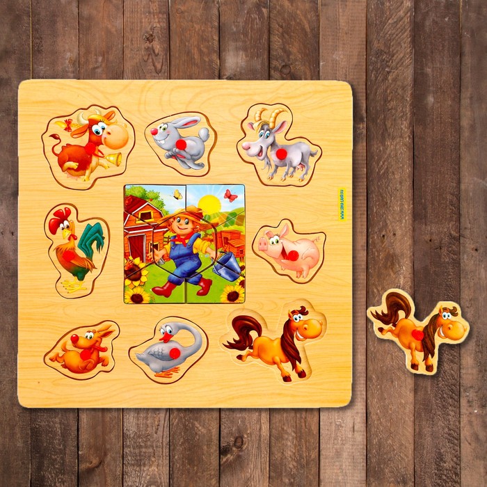 Рамка-вкладыш 2 в 1 "Ферма", 15 вложений, цветное основание