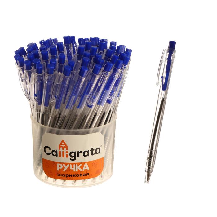 Ручка шариковая автоматическая, прозрачный корпус, стержень синий