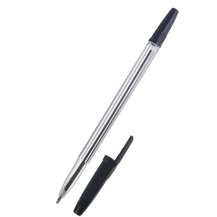 Ручка шариковая 0,7 мм прозрачый корпус, стержень черный (аналог Корвины)