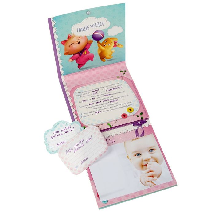 Книга малышки для записей и вклейки фото "Наша малышка", 15 листов, 15 х 15 см