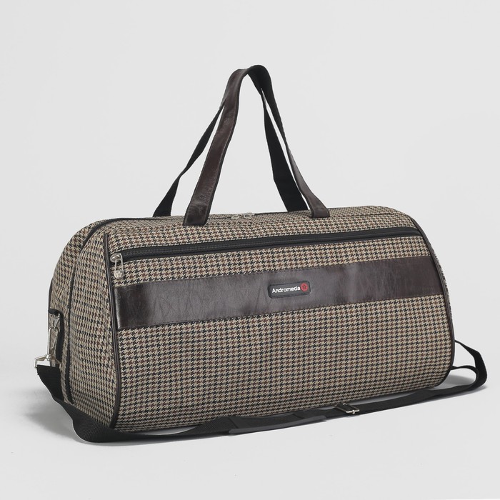 Сумка дорожная на молнии "Гусиные лапки", 1 отдел, 2 наружных кармана, длинный ремень, бежевая