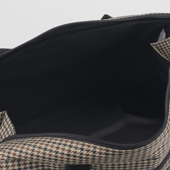 Сумка дорожная на молнии "Гусиные лапки", 1 отдел, 2 наружных кармана, длинный ремень, бежевая