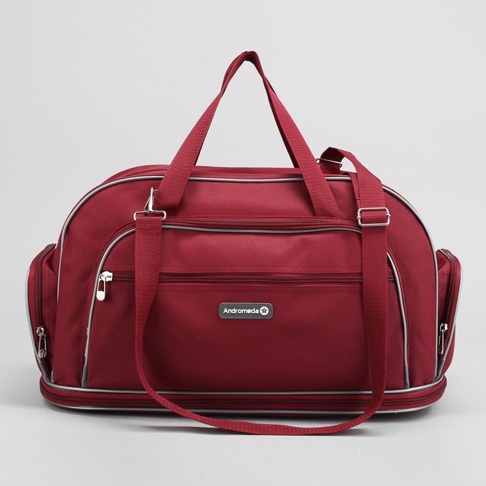 Сумка дорожная на молнии, 1отдел, 4 наружных кармана, длинный ремень, бордовая