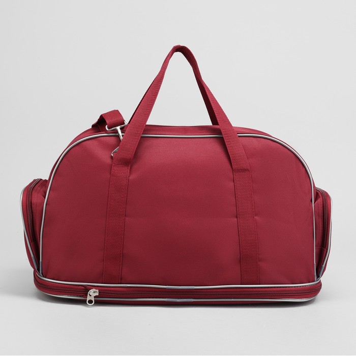 Сумка дорожная на молнии, 1отдел, 4 наружных кармана, длинный ремень, бордовая