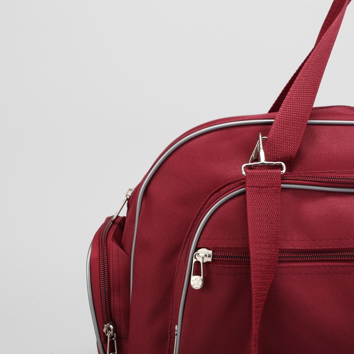 Сумка дорожная на молнии, 1отдел, 4 наружных кармана, длинный ремень, бордовая