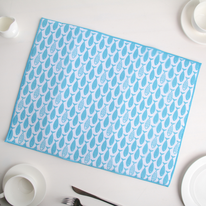 Коврик для сушки посуды 38х51 см "Рыбки", микрофибра