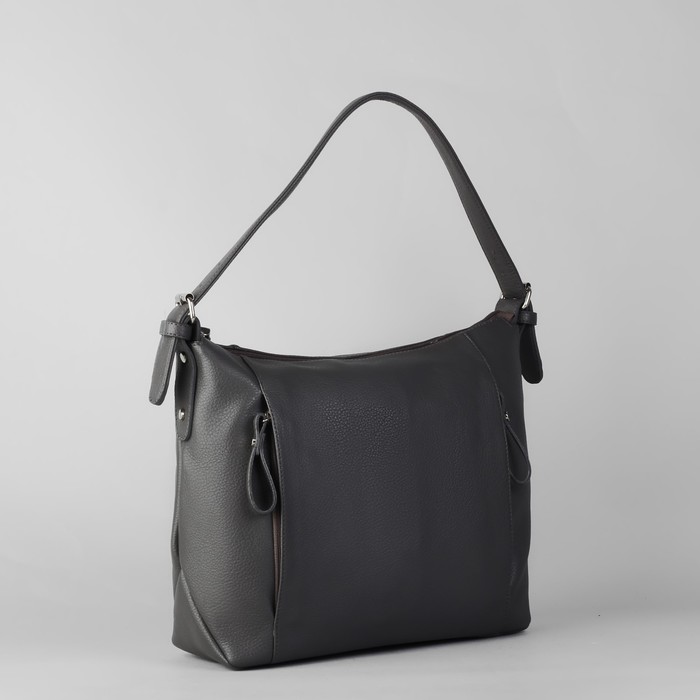 Сумка женская на молнии, 1 отдел, 3 наружных кармана, длинный ремень, серая