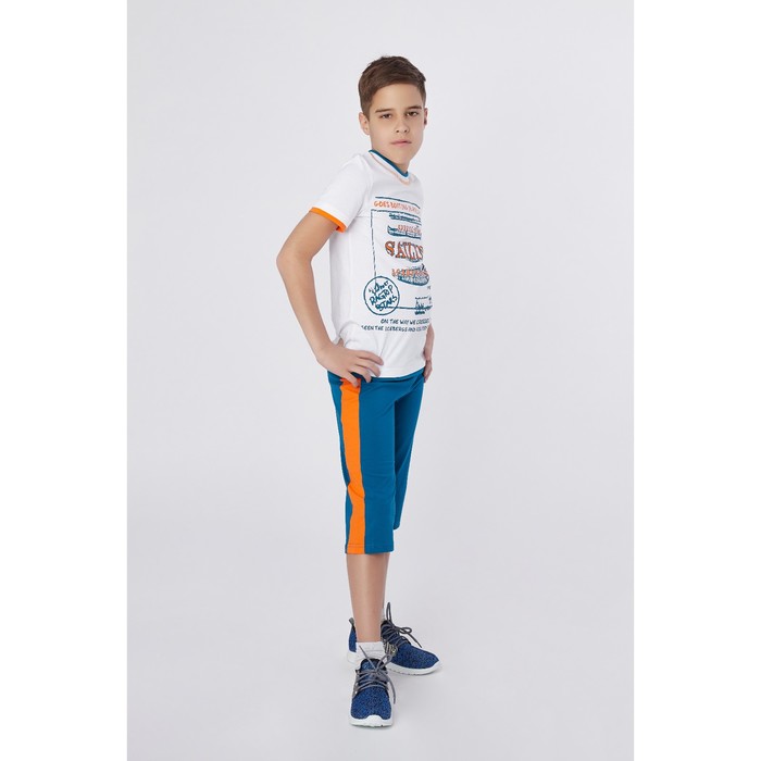 Комплект для мальчика (футболка+шорты), рост 152 см (12 лет), цвет тёмно-бирюзовый/белый (арт. Н464)
