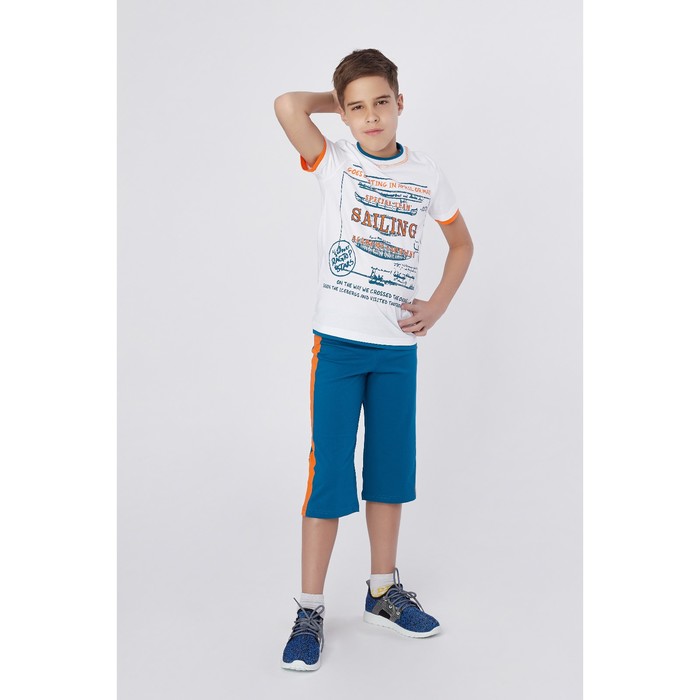 Комплект для мальчика (футболка+шорты), рост 122 см (7 лет), цвет тёмно-бирюзовый/белый (арт. Н464)