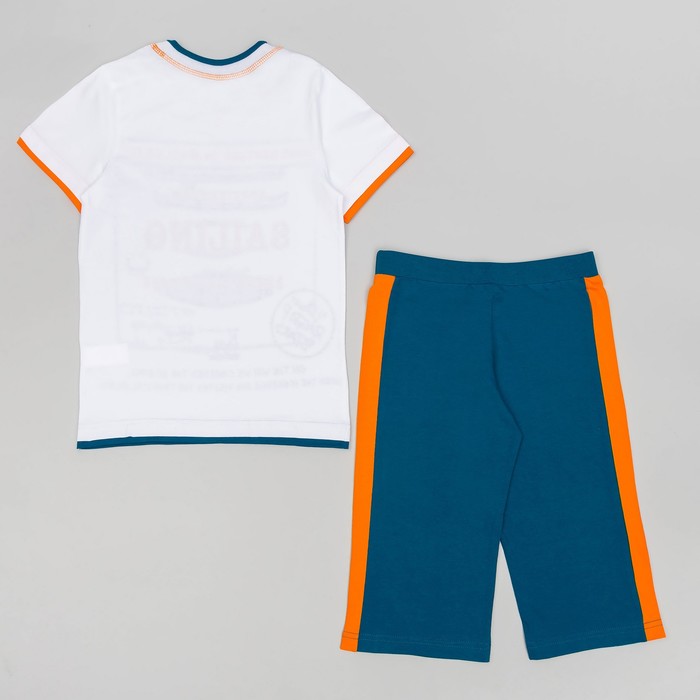 Комплект для мальчика (футболка+шорты), рост 122 см (7 лет), цвет тёмно-бирюзовый/белый (арт. Н464)