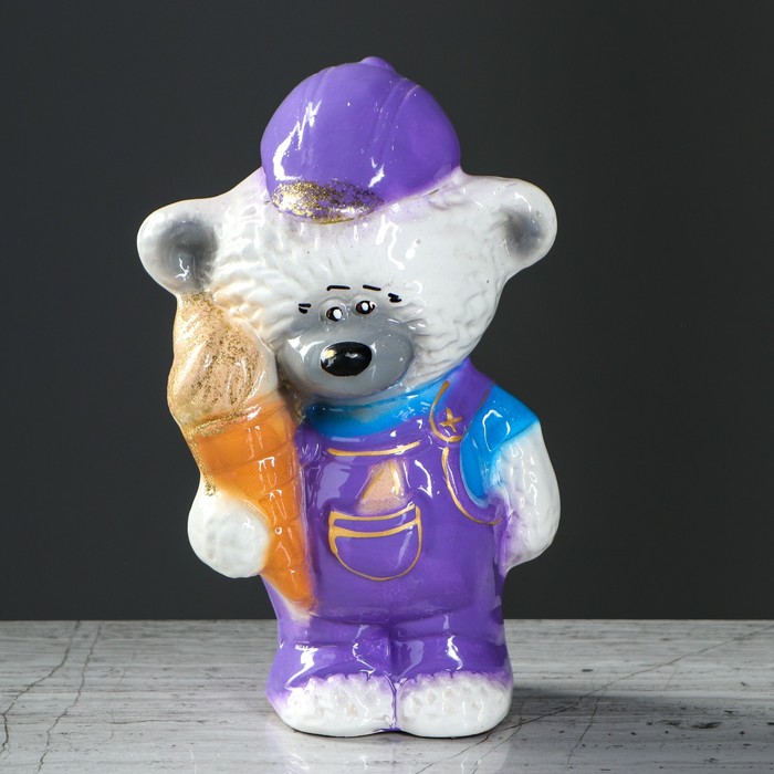 Копилка "Мишка с мороженым" малая, глянец, серая, микс