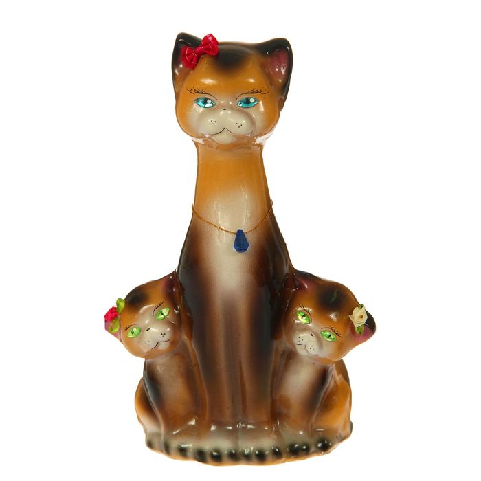 Копилка "Кошка с котятами" глянец, бежево-шоколадная