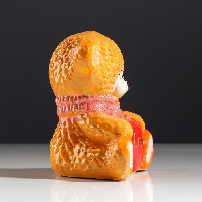 Копилка "Мишка с сердцем" малая, глянец, бежевая