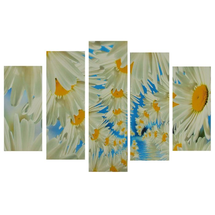 Модульная картина на подрамнике "Небо из ромашек", 2 — 25×52, 2 — 25×66,5, 1 — 25×80, 80×140 см