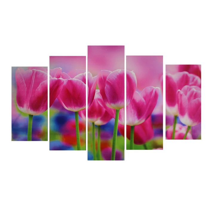 Модульная картина на подрамнике "Яркие тюльпаны", 2 — 25×52, 2 — 25×66,5, 1 — 25×80, 80×140 см
