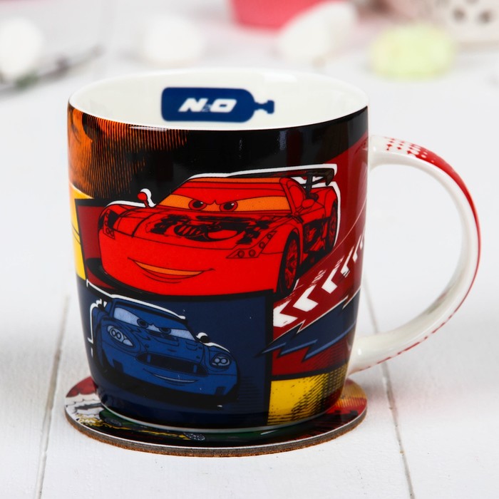 Набор кружка с подставкой "Наш чемпион" Тачки, 350 мл