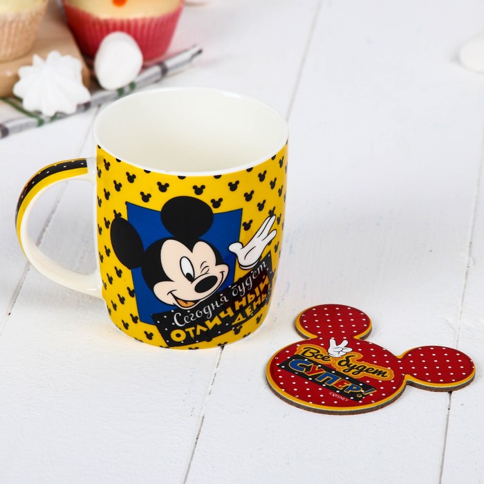 Набор кружка с подставкой "Отличный день" Микки Маус, 350 мл