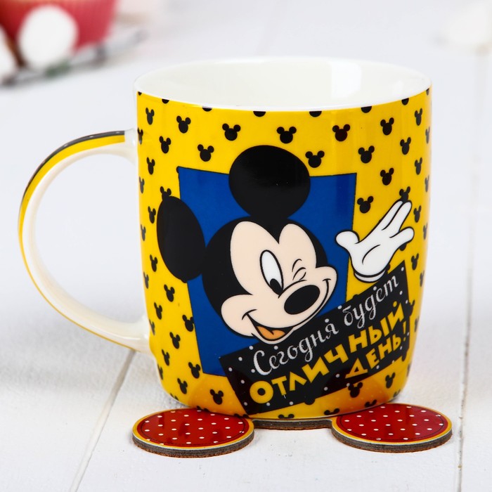 Набор кружка с подставкой "Отличный день" Микки Маус, 350 мл