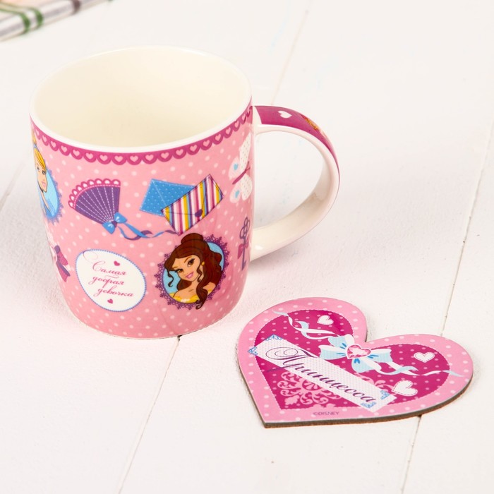 Набор: кружка с подставкой "Ты супер", Принцессы, 350 мл