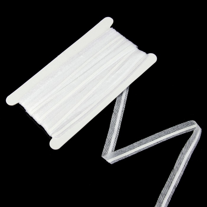 Тесьма усиленная клеевая с прошивкой, ширина 10мм, 10м, цвет белый