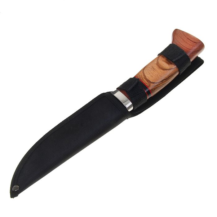 Нож разделочный "Командор", лезвие 14,5 см, в чехле, деревянная рукоять, полосатая вставка между чёрных колец
