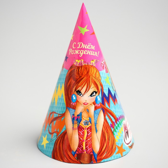 Колпак (набор 6 шт) "С Днем Рождения", феи ВИНКС: Блум, Стелла, Флора