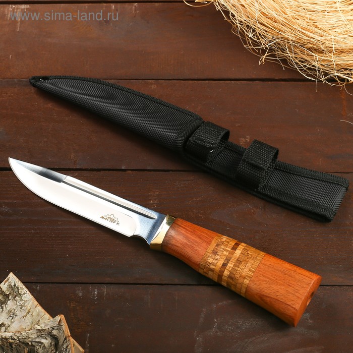 фото Нож охотничий мастер к, лезвие 14 см, в чехле, деревянная рукоять с пробковой вставкой мастер к.