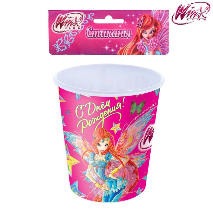 Стакан бумажный "С Днем Рождения", феи ВИНКС, Блум, 250 мл (набор 6 шт)