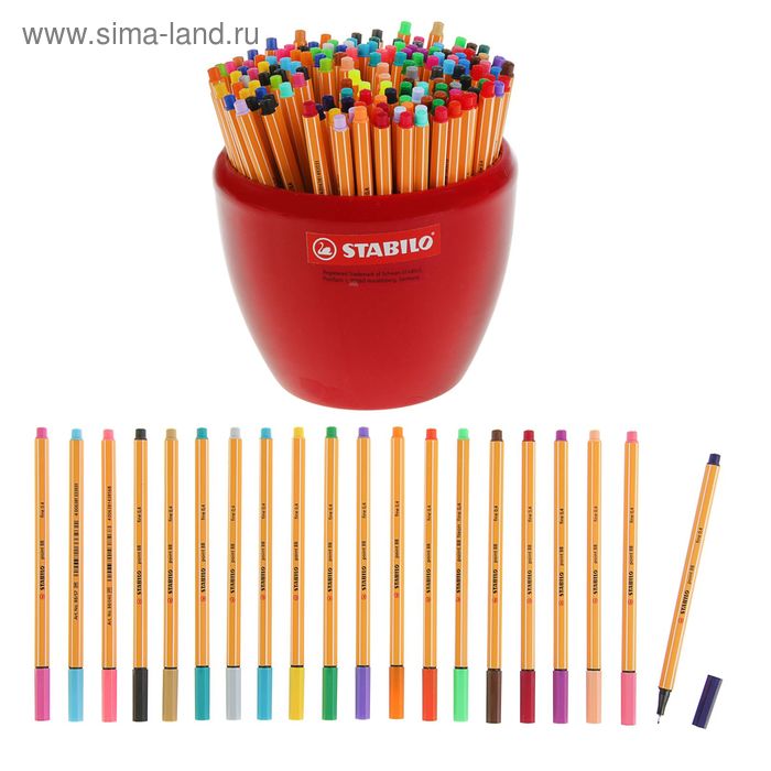 Ручка капиллярная STABILO Point 88, 0,4 мм, чернила микс 47 цветов, керамический горшок