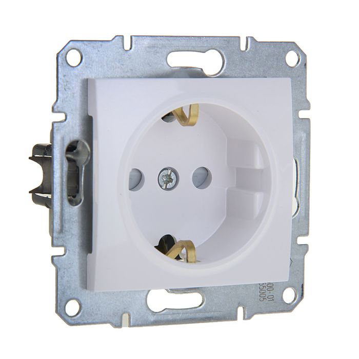 Розетка "Sedna" SDN3000121, 16 А, одноместная, скрытая, с з/к, шторки, белая