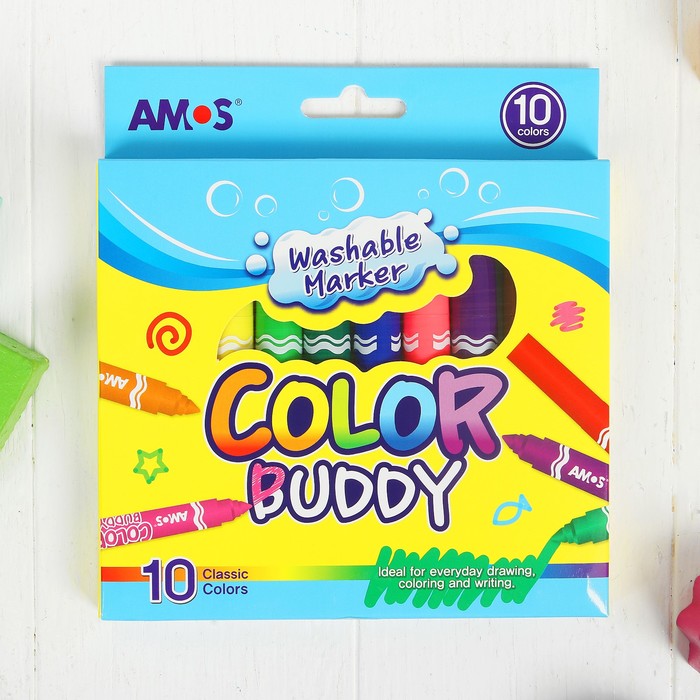 Маркеры смывающиеся водой "Малыш", 10 цветов